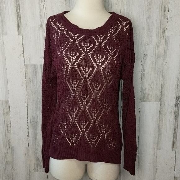 BLU PEPPER Burgundy Loose Knit Sweater Medium - Picture 1 of 6